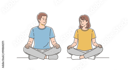 Couple Meditating Together Outdoors, Practicing Mindfulness and Relaxation