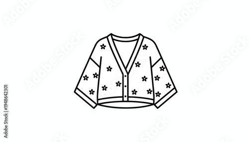 Cute Star Pattern Cropped Cardigan Sweater, Fashion Illustration