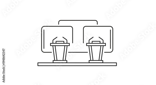 Debate Stage with Two Podiums and Screens, Online Conference Concept