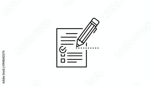 Checklist with Pencil Icon: Task Completion, Survey, or To-Do List Concept