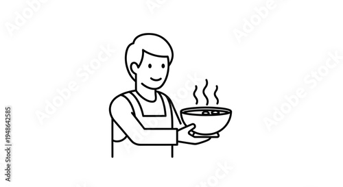 Chef Serving Hot Soup Bowl, Healthy Food Preparation, Culinary Art, Restaurant Service