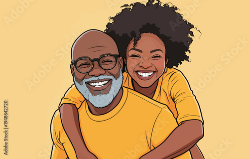 Happy family moment with an older man and a young girl sharing laughter together