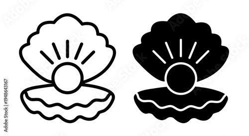 Pearl in the open shell icons pack. vector illustrations designs