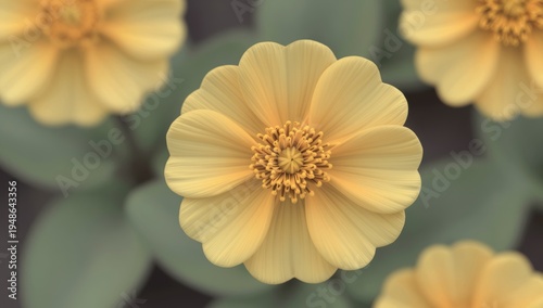 Beautiful Yellow Zinnia Flowers Macro Illustration