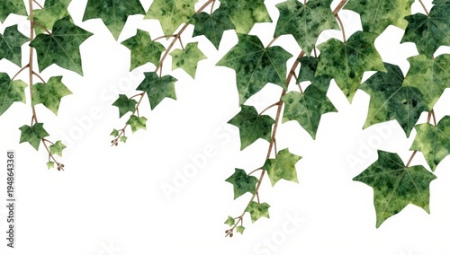 Watercolor Ivy Vines Border Hanging from Top