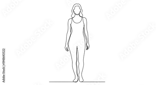 Minimalist Line Art of a Woman Standing, Full Body, Simple Outline Drawing