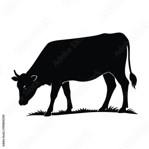 Grazing Cow Silhouette Vector Icon