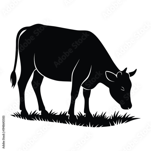 Grazing Cow Silhouette Vector Icon