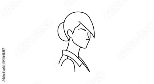 Minimalist Line Art of a Woman's Profile with Hair Bun, Elegant and Simple