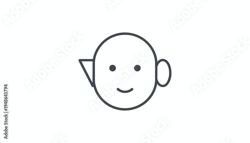 Minimalist Line Art Icon of a Smiling Face with One Ear and a Triangle Ear