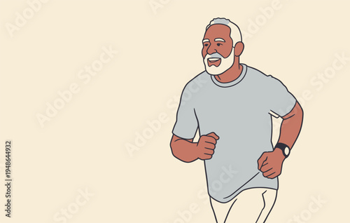 Senior man jogging in a park during daytime with a smile on his face
