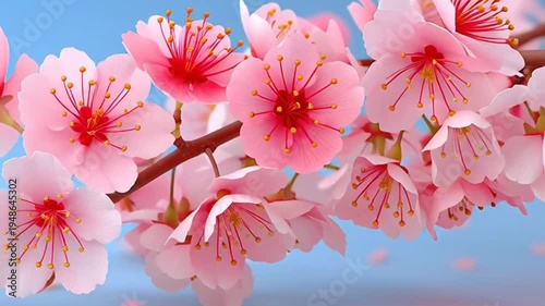 Pink Cherry Blossoms Falling Slowly Down.