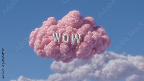 Pink Cloud with Wow Text Flying.