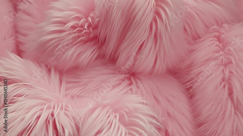 Pink furry tufted fabric texture closeup.