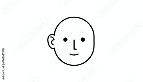 Minimalist Line Art Face Icon: Simple Human Head with Eyes and Smile