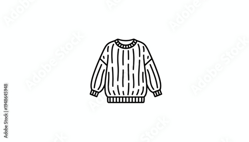 Minimalist line art icon of a cozy knitted sweater, simple clothing illustration