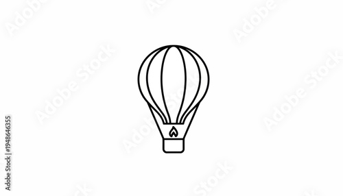 Minimalist hot air balloon icon, simple outline illustration, isolated on white background