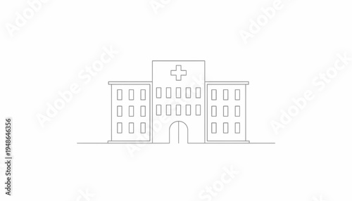 Minimalist Hospital Building Icon, Medical Center Outline, Healthcare Symbol