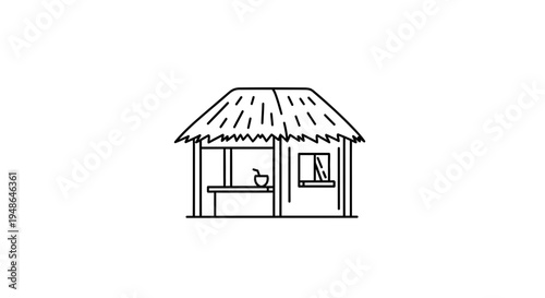 Minimalist Hut Icon with Thatched Roof and Open Sides