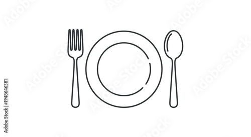 Minimalist Icon: Plate, Fork and Spoon - Simple Dining Utensils Graphic