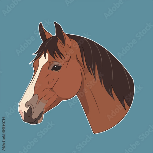 Colorful vector illustration of a horse's head profile on a blue background