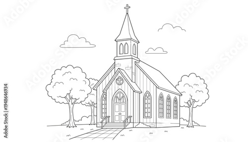 Christian Church Building Exterior for Faith Community Events and Religious Services, Peaceful Outdoor Scene