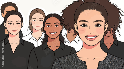 Women in professional attire smiling together at a workplace gathering in the afternoon