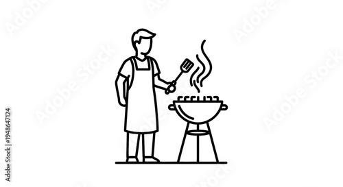 Man grilling food on barbecue, summer outdoor cooking, casual lifestyle