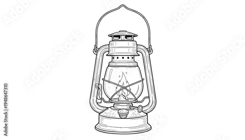 Old Fashioned Lantern Line Art Illustration for Camping Adventure, Guiding Light, and Retro Design Projects