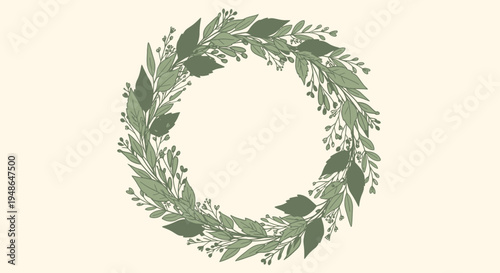 Elegant Green Leaf Wreath Decorative Element.