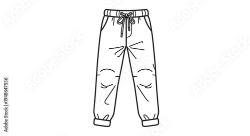 Line Art Drawing of Jogger Pants with Drawstring and Pockets