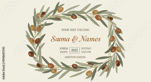 Elegant Olive Branch Wedding Invitation Design.