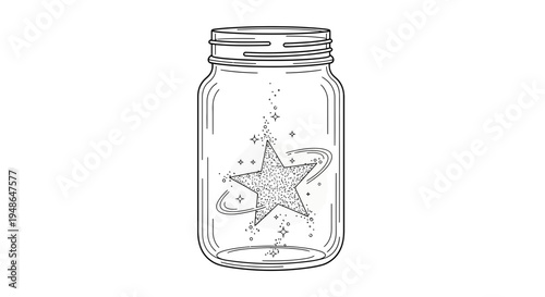 Magical Star Jar Illustration: A Star Trapped in a Glass Jar with Swirling Lights