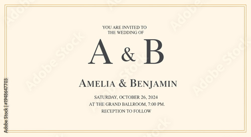 Elegant Wedding Invitation for Amelia and Benjamin.