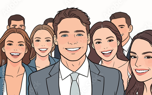 Group of friends smiling together in a professional setting during daytime