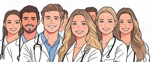 Group of medical professionals standing together in a clinic during daytime