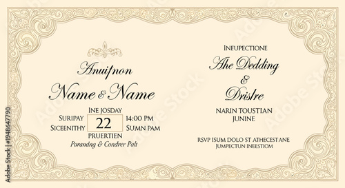 Elegant Wedding Invitation with Couple Names and Event Details.