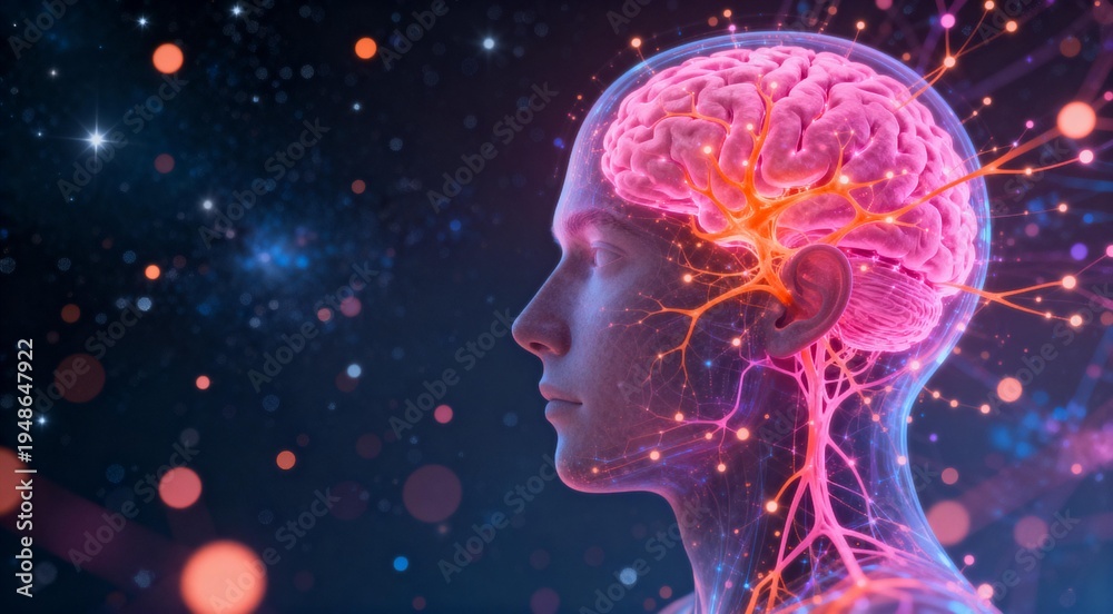 Obraz premium Human Brain Neurons and Synapses Network Illustration