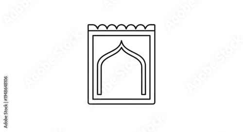 Islamic prayer rug icon, simple line art of a prayer mat with arch design