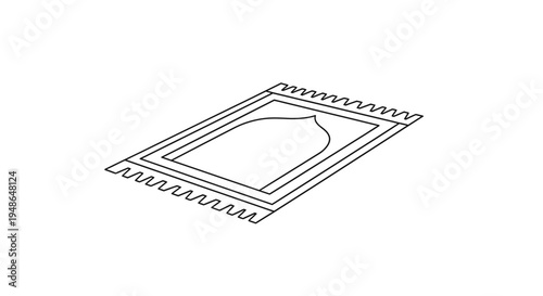 Islamic prayer rug, simple line art, isolated on white background, religious symbol