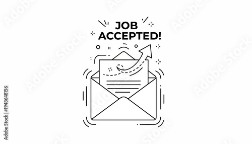 Job Accepted! Envelope with Arrow and Document - Business Success Concept