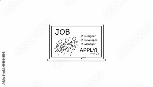 Job Application Online: People Running Towards Career Opportunities on Laptop Screen