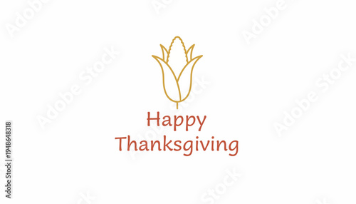 Happy Thanksgiving text with corn cob icon, holiday greeting card, autumn celebration