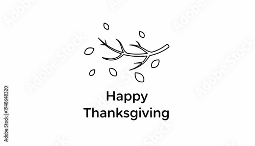 Happy Thanksgiving text with falling leaves and branch illustration