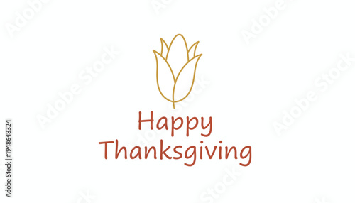 Happy Thanksgiving text with corn icon, minimalist design, autumn holiday greeting