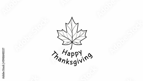 Happy Thanksgiving Text with Maple Leaf Illustration