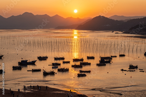 The scenery of the tidal flats in Xiapu County, Ningde City, Fujian Province, China