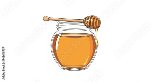 Golden Honey Jar with Dripping Dipper - Sweet Natural Food Ingredient