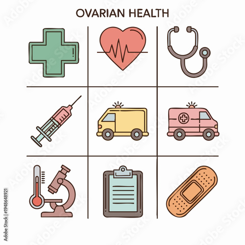 Infographic icons illustrating ovarian health awareness with medical symbols