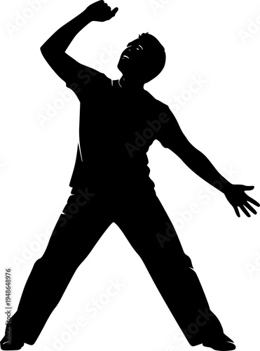 Vector silhouette of a man disco dancing.

